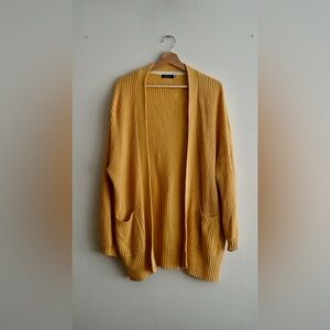 BDG Mustard Chunky Knit Cardigan | Oversized Cozy Open Front | Boho